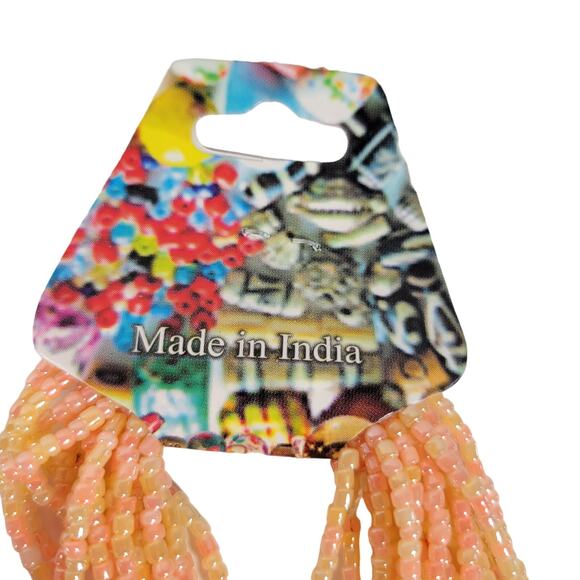 48" Long Peach Seed Bead Necklace Boho Multistrand India Handmade Jewelry NEW - Picture 4 of 7